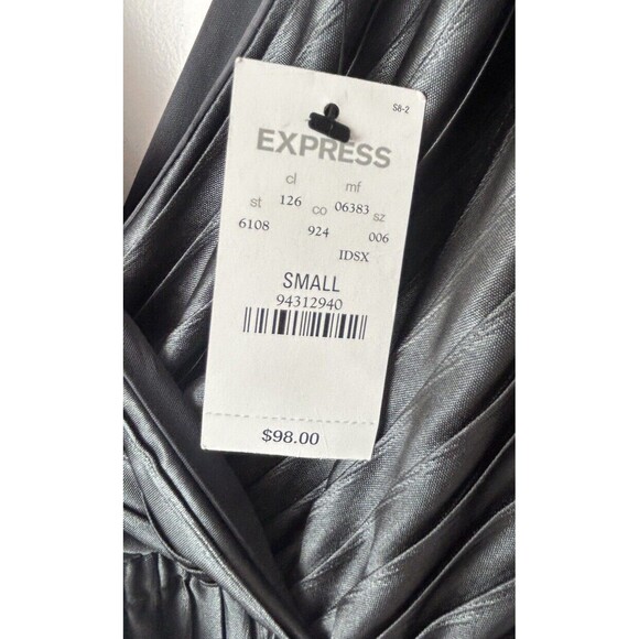 Express Womens Metallic V Neck Wrap Dress Size S Pleated Tie Sleeveless Gray NWT - Picture 5 of 9